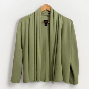 Eileen Fisher Silk Blend Cardigan Sweater Womens M Pear Green Open Cascade Front